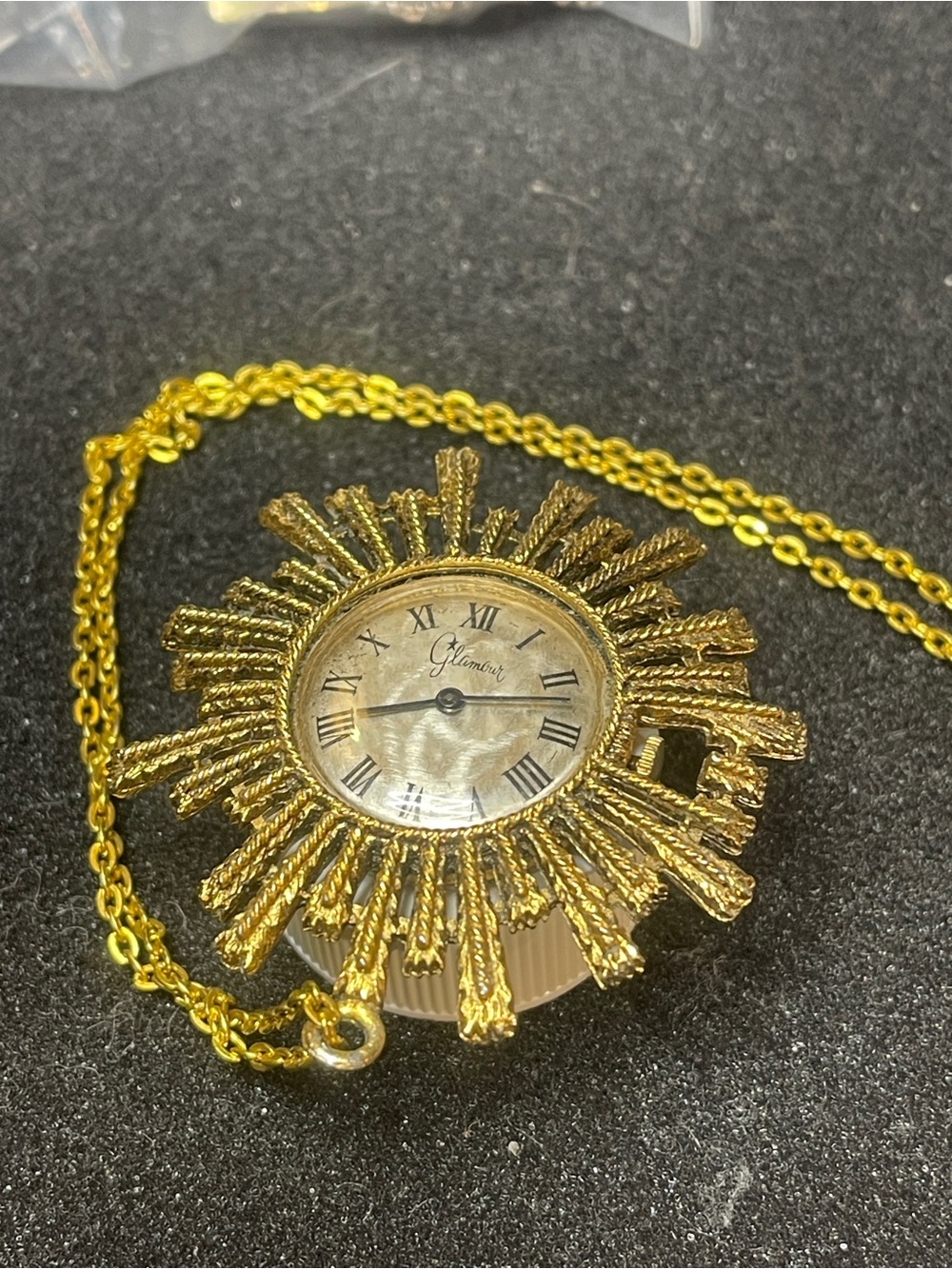 Gold Sunburst Pendant Watch Necklace - Glamour